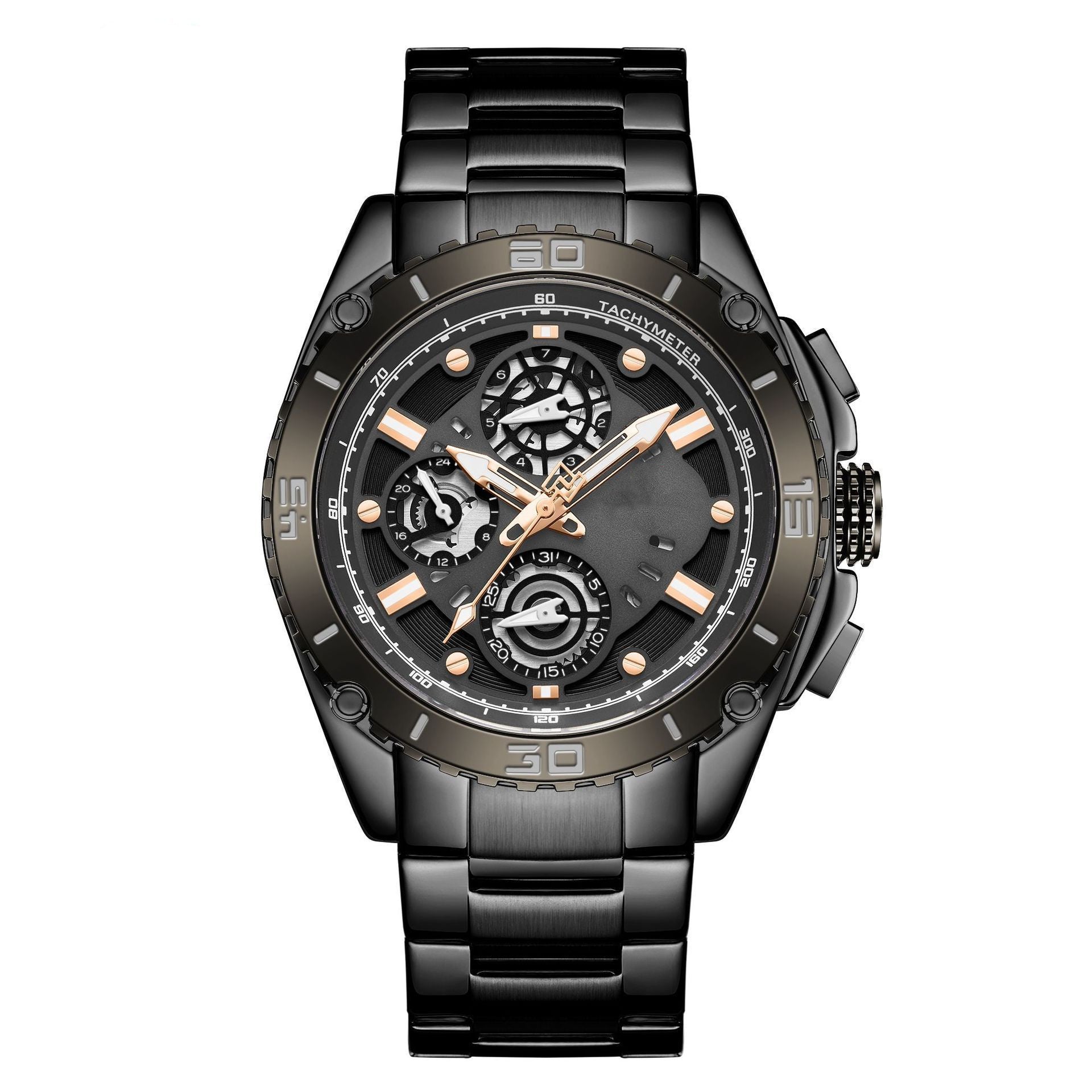 Luxury chronograph watch with black background