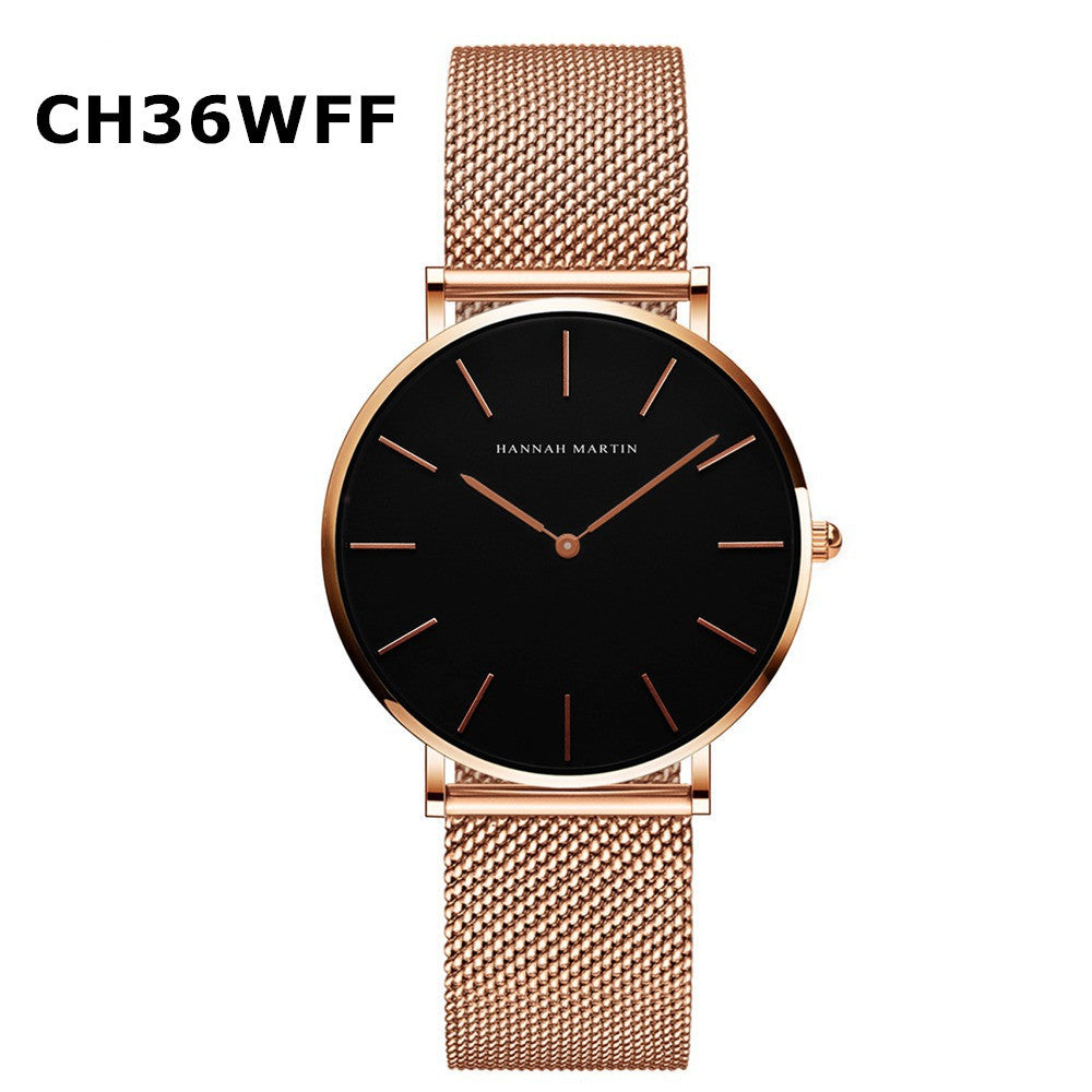  HANNAH MARTIN Minimalist Watch Rose Gold - Clean Black Background