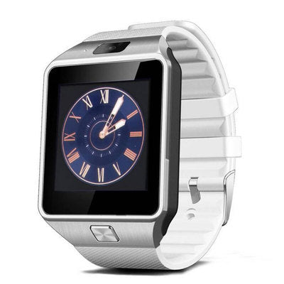 Watch DZ09 SportConnect Smart Watch in silver with a round clock face and white wristband.