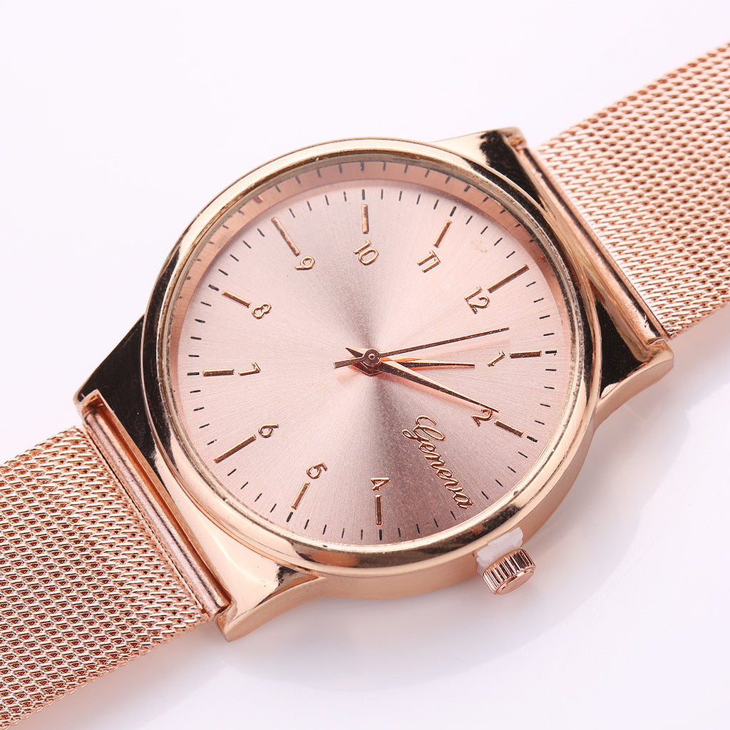 TitanGold Outdoor Sports Watch featuring a stylish gold mesh band and rose gold dial, perfect for the modern adventurer.