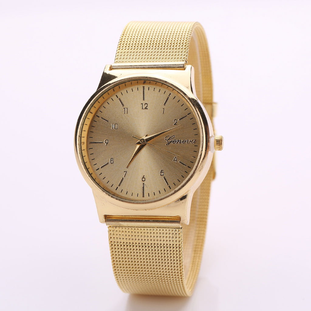 TitanGold Outdoor Sports Watch with a gold mesh strap and sleek dial, perfect for modern adventurers and sporty fashion.
