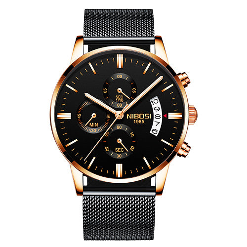  NIBOSI Gold Watch Black Dial - 3D Black Background NIBOSI Gold Watch Black Dial - 3D Black Background