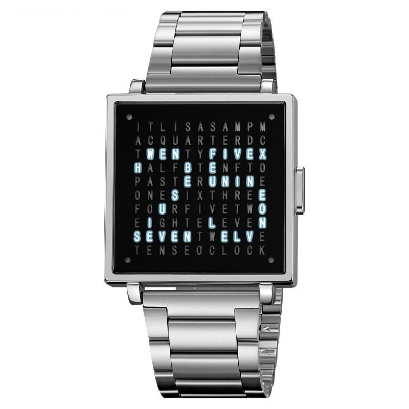 Gold Word Clock Watch - Clean Black Background