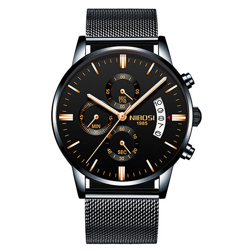  NIBOSI Gold Watch Black Dial - 3D Black Background NIBOSI Gold Watch Black Dial - 3D Black Background