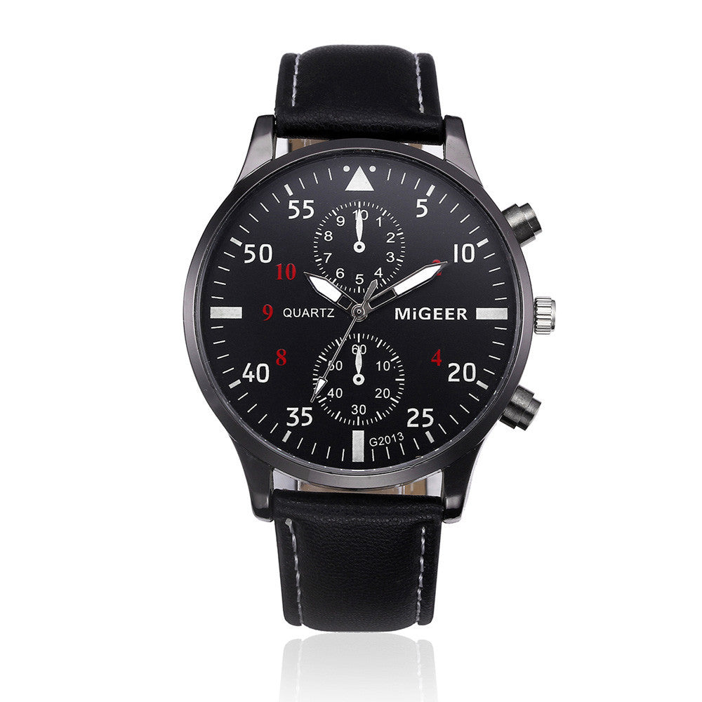 MiGEER Aviator Watch Brown Strap - 3D Close-up Black Background
