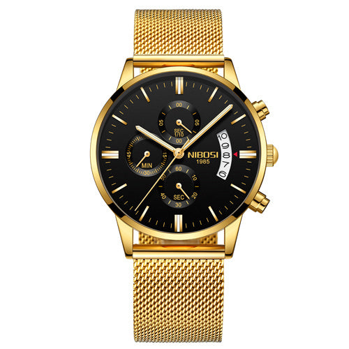  NIBOSI Gold Watch Black Dial - 3D Black Background NIBOSI Gold Watch Black Dial - 3D golden Background