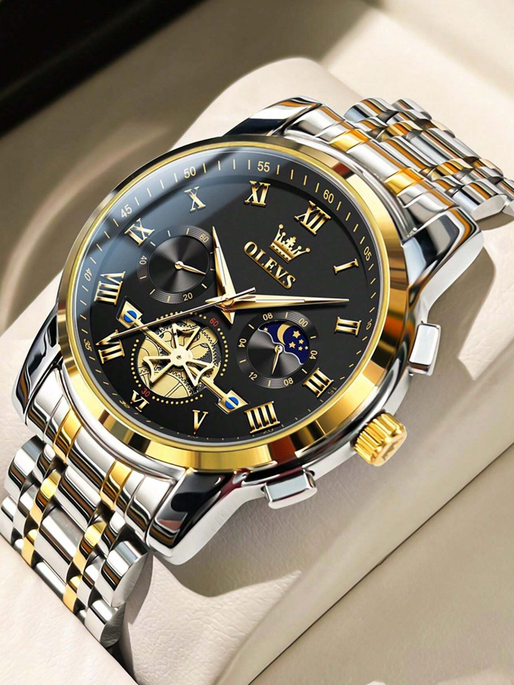  OLEVS watch on Multicolor background