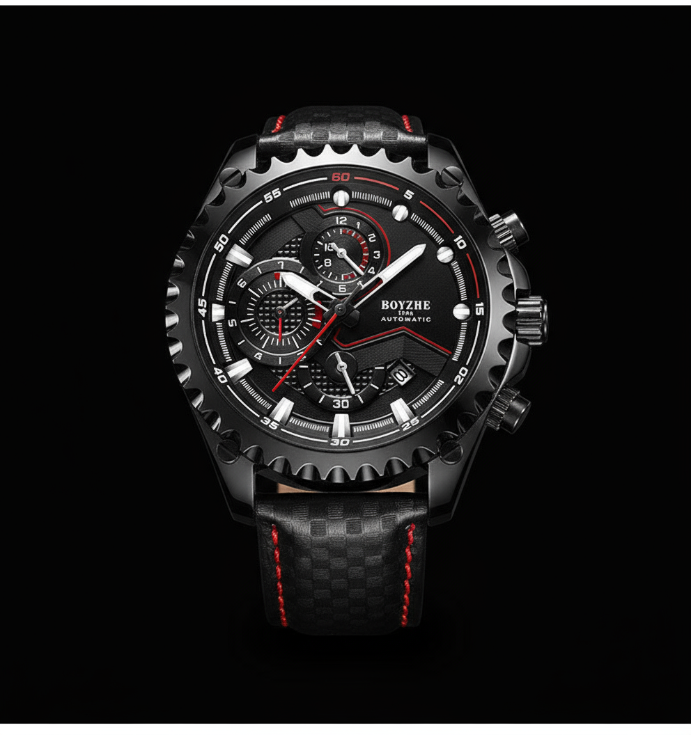 BOYZHE Tactical Black Watch - 3D Close-up Black Background