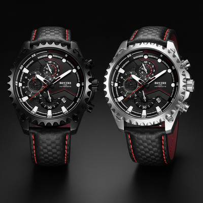 BOYZHE Tactical Watches Black and Silver - 3D Close-up Black Background