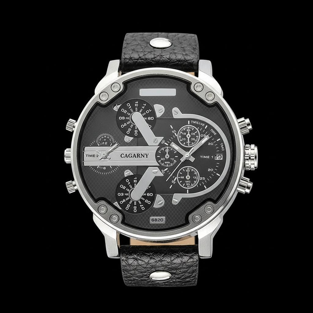 Dual-time zone watch with black background