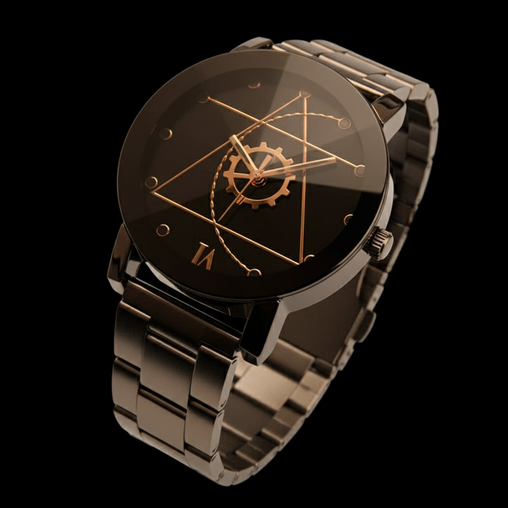 Geometric Design Watch - Clean Black Background