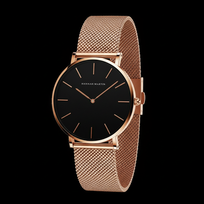 HANNAH MARTIN Minimalist Watch Rose Gold - Clean Black Background