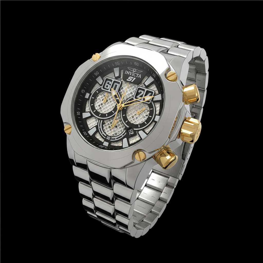 INVICTA Two-Tone Chronograph - 3D Close-up Black Background