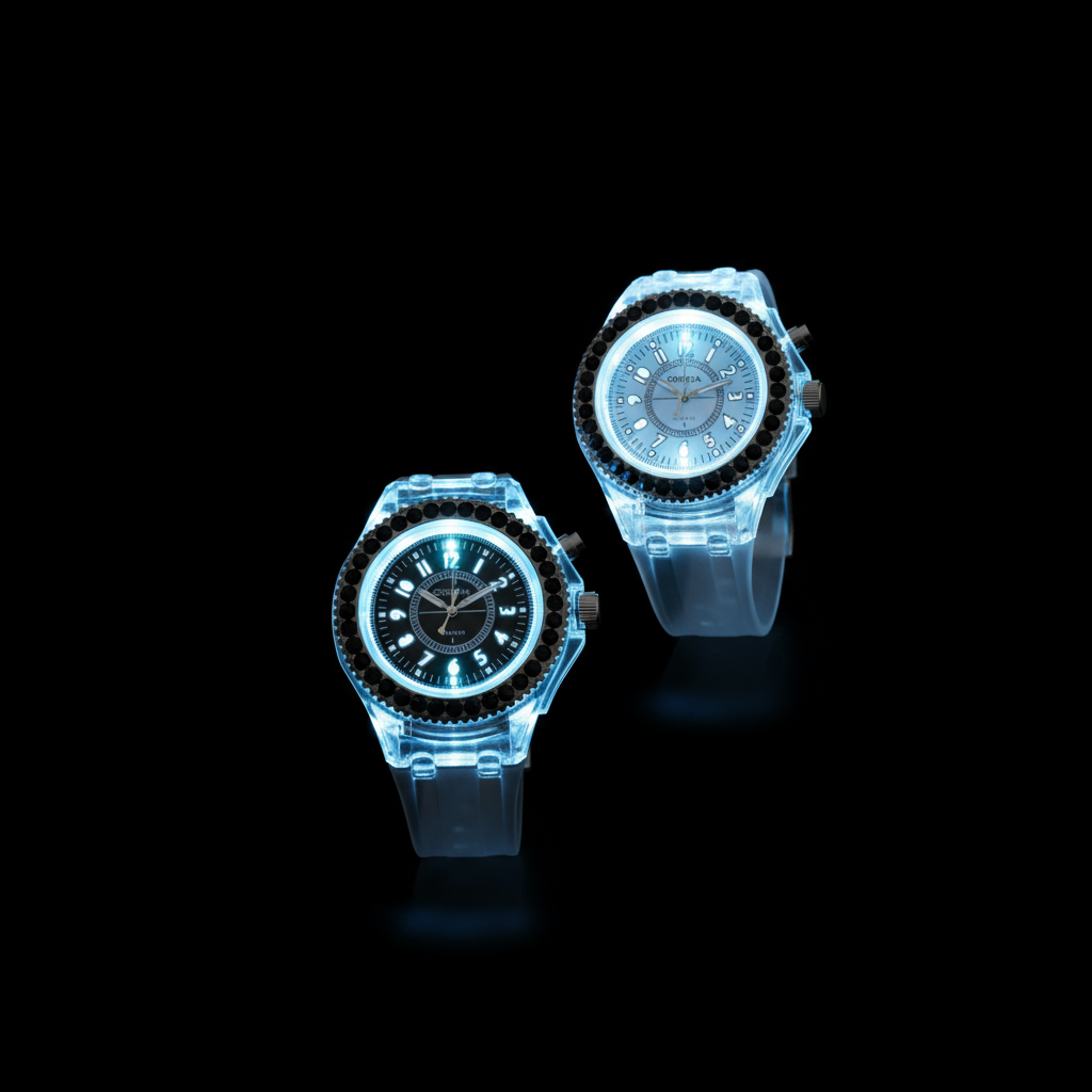 LED Light-Up Watches Black and White - Clean Black Background