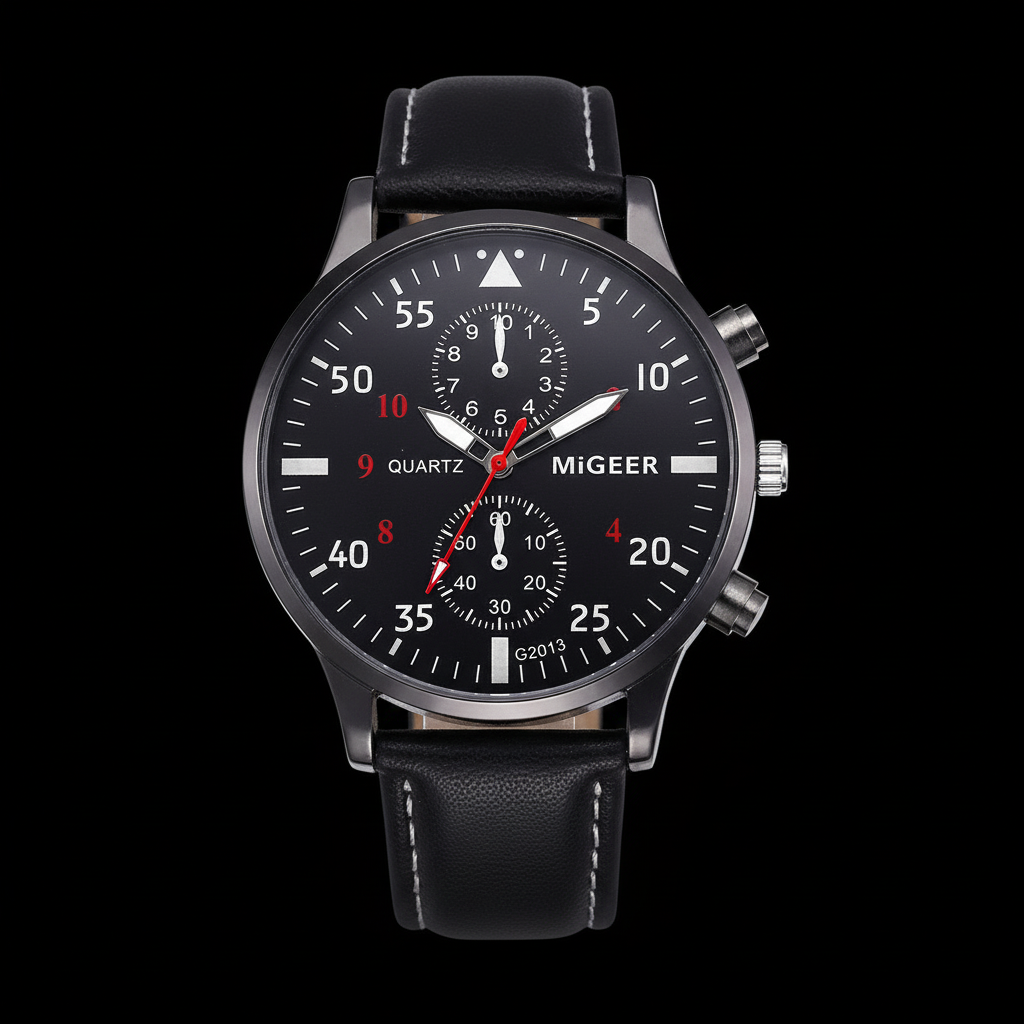 MiGEER Aviator Watch - 3D Close-up Black Background