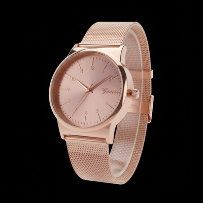 Rose Gold Minimalist Watch - 3D Close-up Black Background