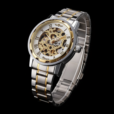 WINNER Two-Tone Skeleton Watch - Clean Black Background